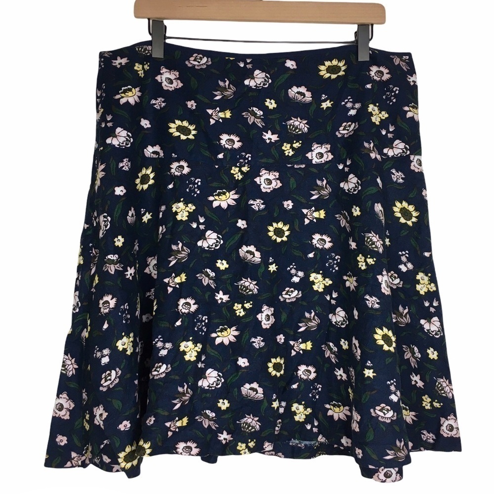 ANN TAYLOR Linen Skirt Sunflower Floral Flowy Full A Line Spring Lined Size 14